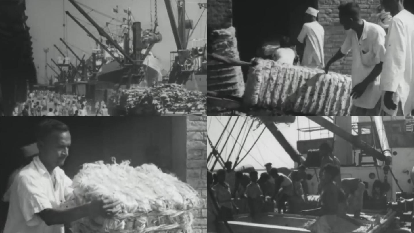 30年代印度孟买港码头港口货轮商船吊装
