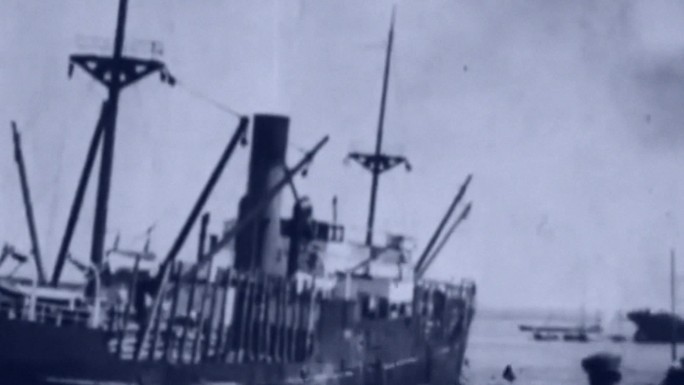 40年代广州港沿海码头港口灯塔货轮商船