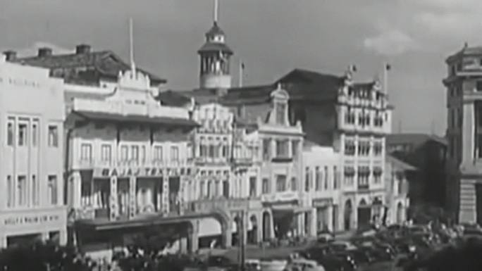 30年代澳门港停泊码头港口货轮商船装卸
