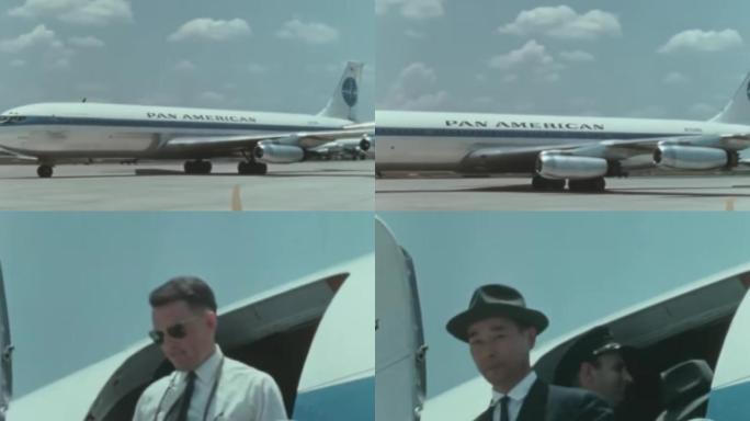 60年代曼谷国际机场乘客抵达候机楼客机