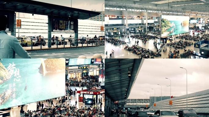 高铁站人流，上海虹桥机场，火车站延时4k