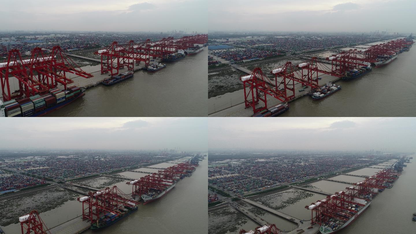 4K原素材-航拍上海自贸区外高桥港区