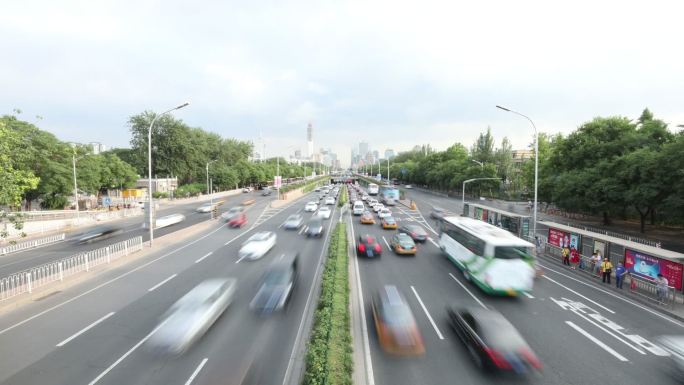 北京马路车流白天延时