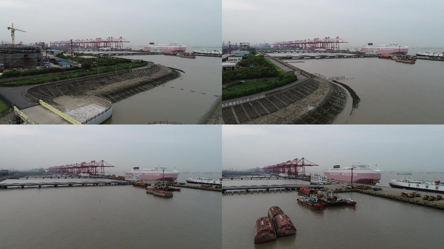 4K原素材-航拍上海自贸区外高桥港区