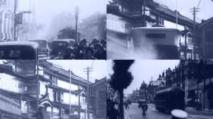 30年代城市街道警察交警指挥疏导交通车辆