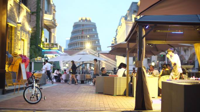 4K夜晚户外餐馆街景