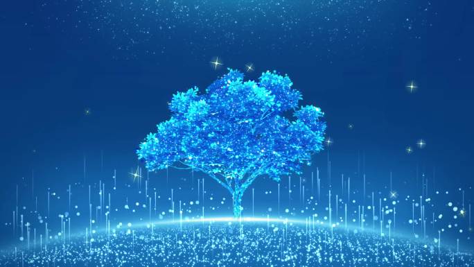 4K蓝色舞台树粒子背景循环