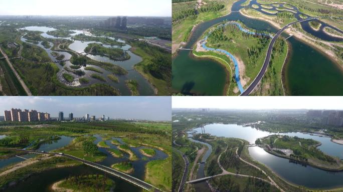 航拍4K渭河湿地公园生态秦汉新城