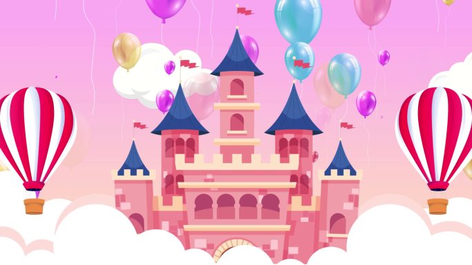 云层城堡气球生日宴无缝循环