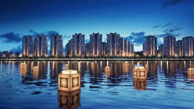 新中式夜景沿河景观