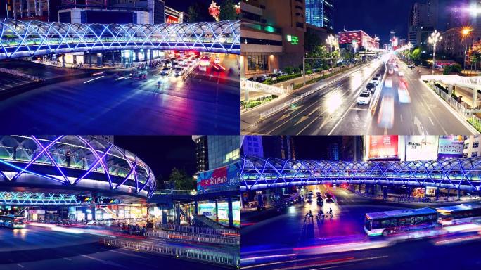 4k昆明道路天桥人流车流延时摄影；