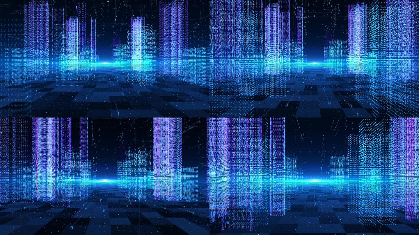 3D科幻全息智慧城市高楼空间穿梭舞台背景