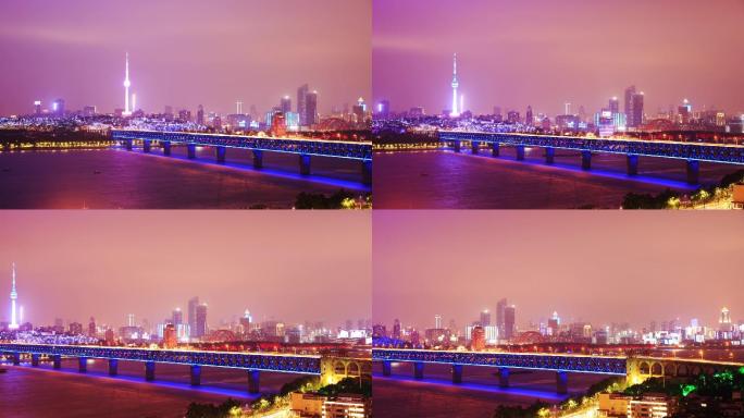 武汉长江大桥夜景延时