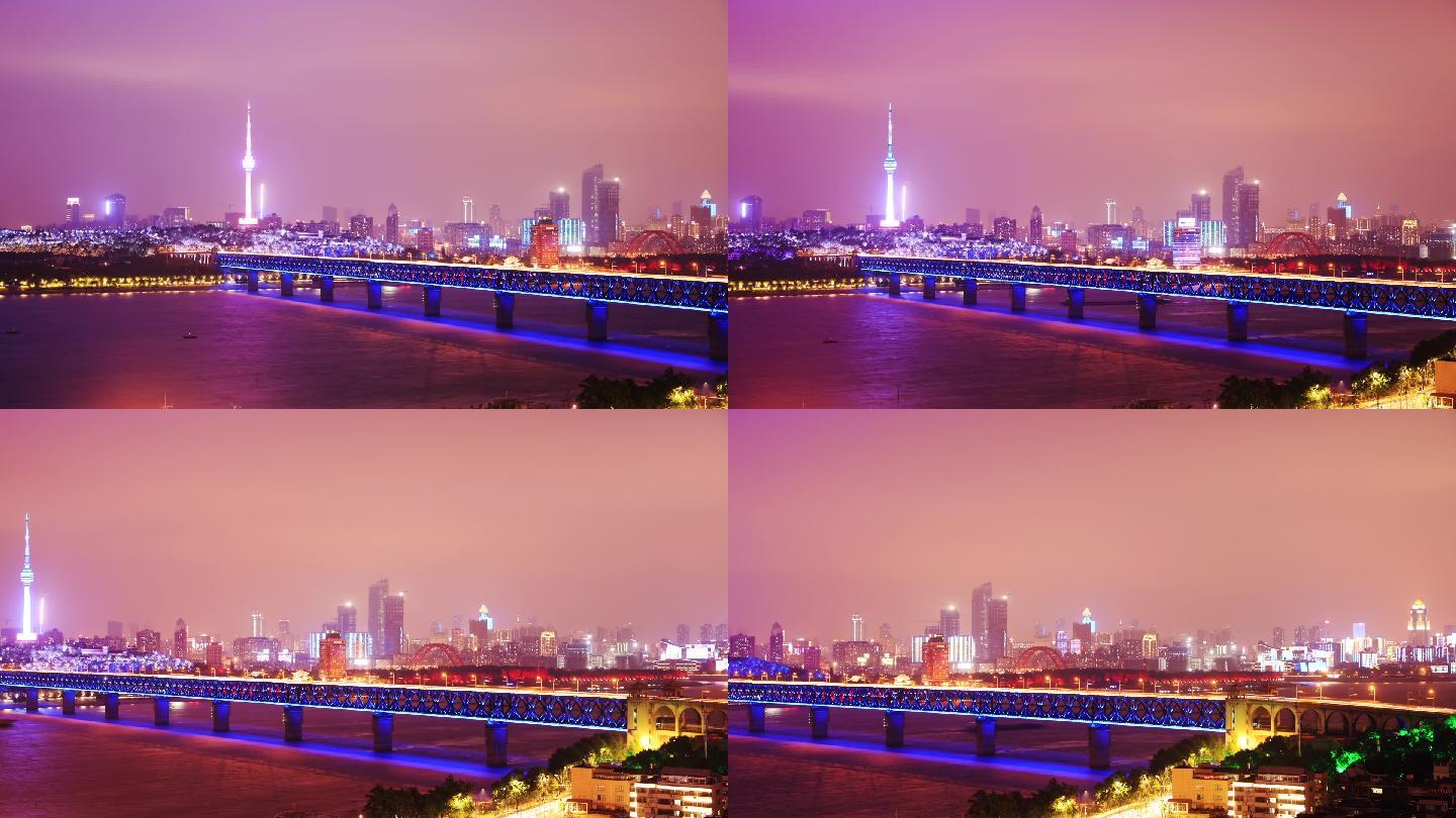 武汉长江大桥夜景延时