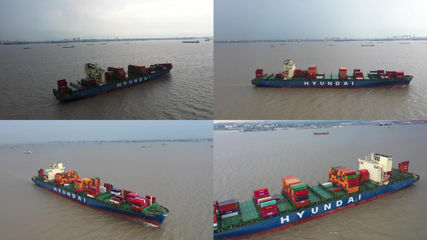 视频原素材-上海外高桥港区长江上的货轮