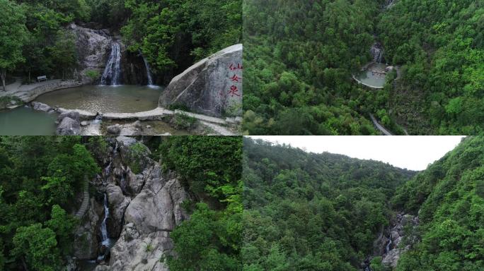 山间瀑布、山间溪流、航拍山间溪流