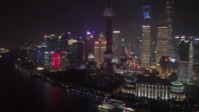4k上海夜晚航拍城市DLOG可调色