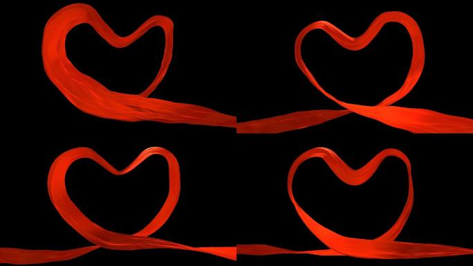 红色爱心绸带丝绸绸缎红绸序列（透明背景）