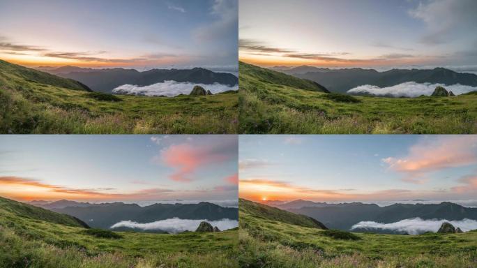 震撼秦岭光头山日出火烧云延时摄影