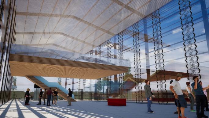 3D模拟游客中心老厂房展厅玻璃房