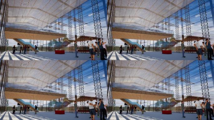 3D模拟游客中心老厂房展厅玻璃房