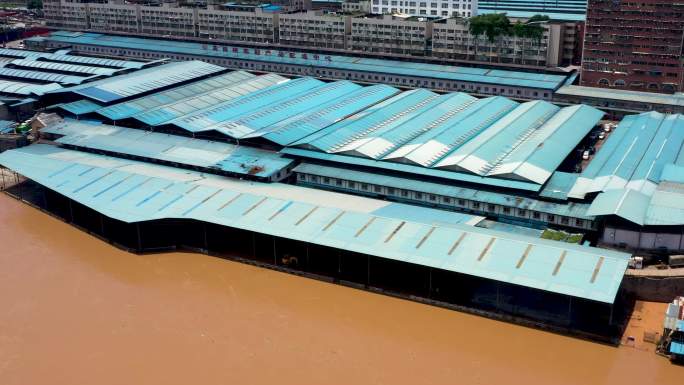 重庆菜园坝洪峰水位涨水航拍素材
