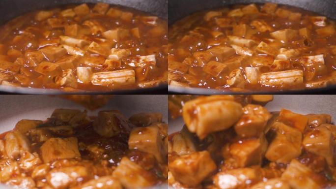 烹饪烧麻婆豆腐餐饮实拍视频素材