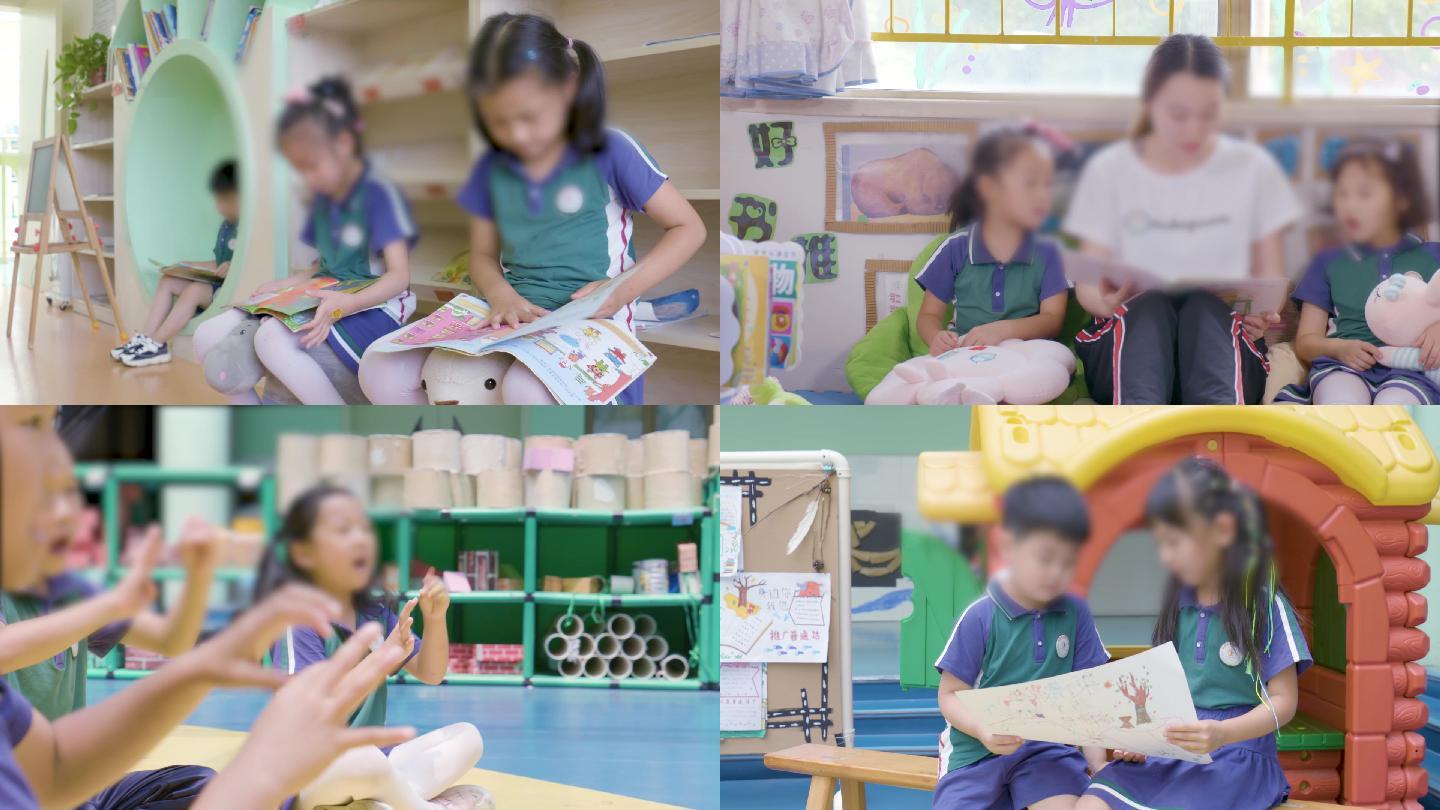 幼儿园老师讲故事幼儿看书上课朗诵