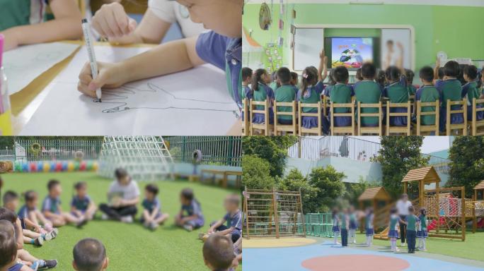 幼儿园草坪读书幼儿上课老师绘画老师讲故事