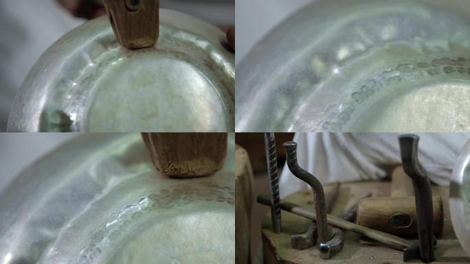 手工银壶木锤锻打碗形工艺