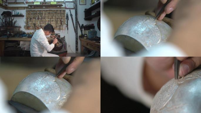 手工银壶錾花精修工艺