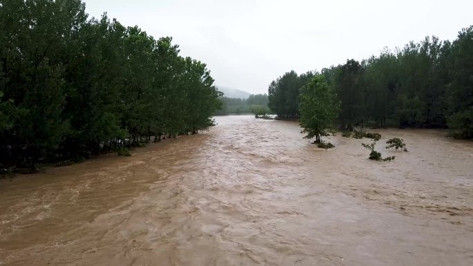 暴雨导致河道水满洪涝灾害