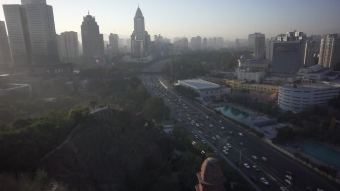 新疆航拍乌鲁木齐城市空镜飞越红山塔