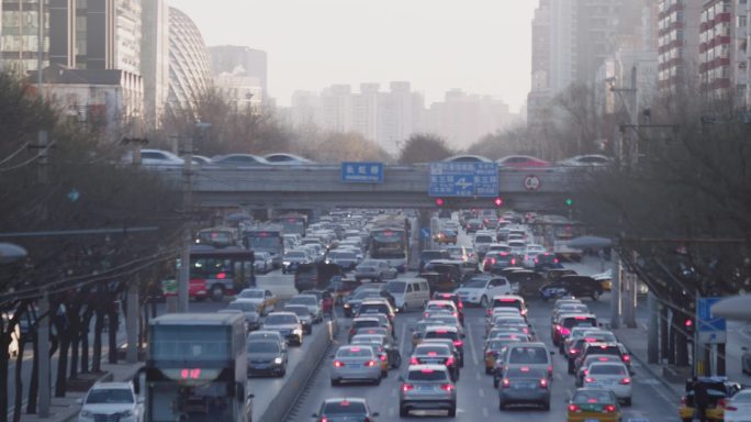 北京早上车辆车流都市CBD