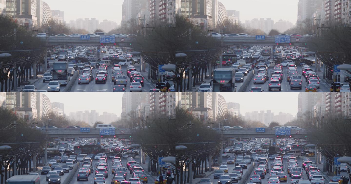 北京早上车辆车流都市CBD