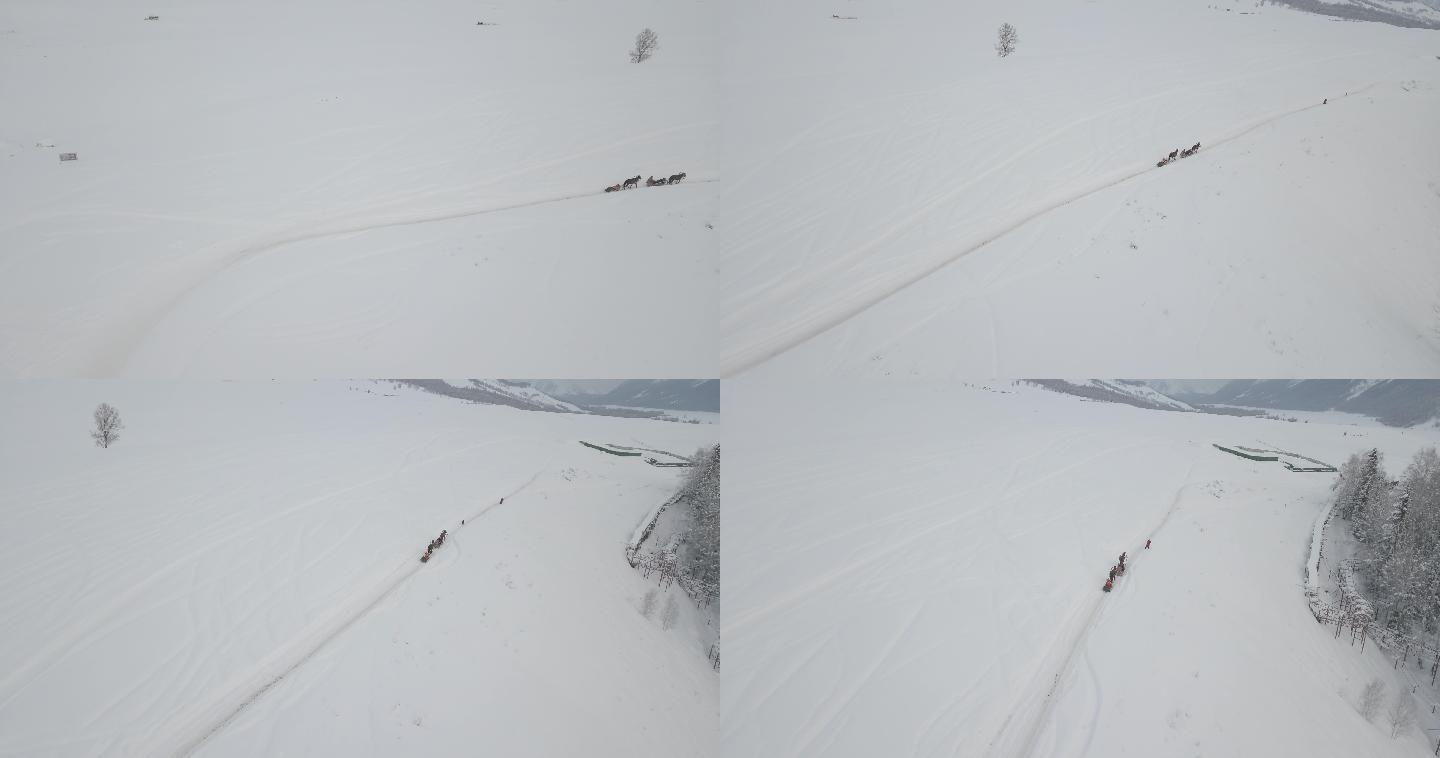 4k冬季雪景马拉犁航拍