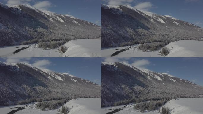 4k航拍原片冬季新疆喀纳斯雪山雪景
