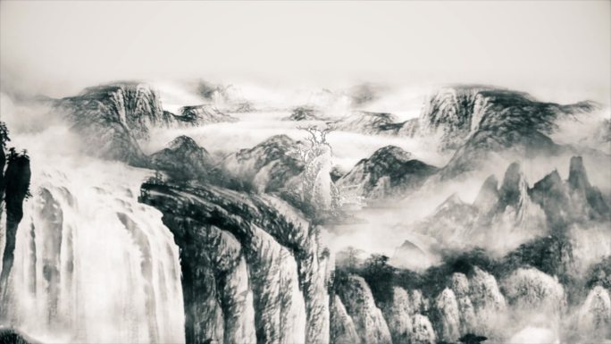 中国风水墨瀑布竹林背景高清版1920