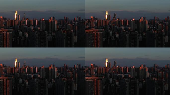 4K清晨城市被初升阳光映红01