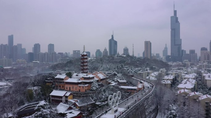 南京雪景航拍素材