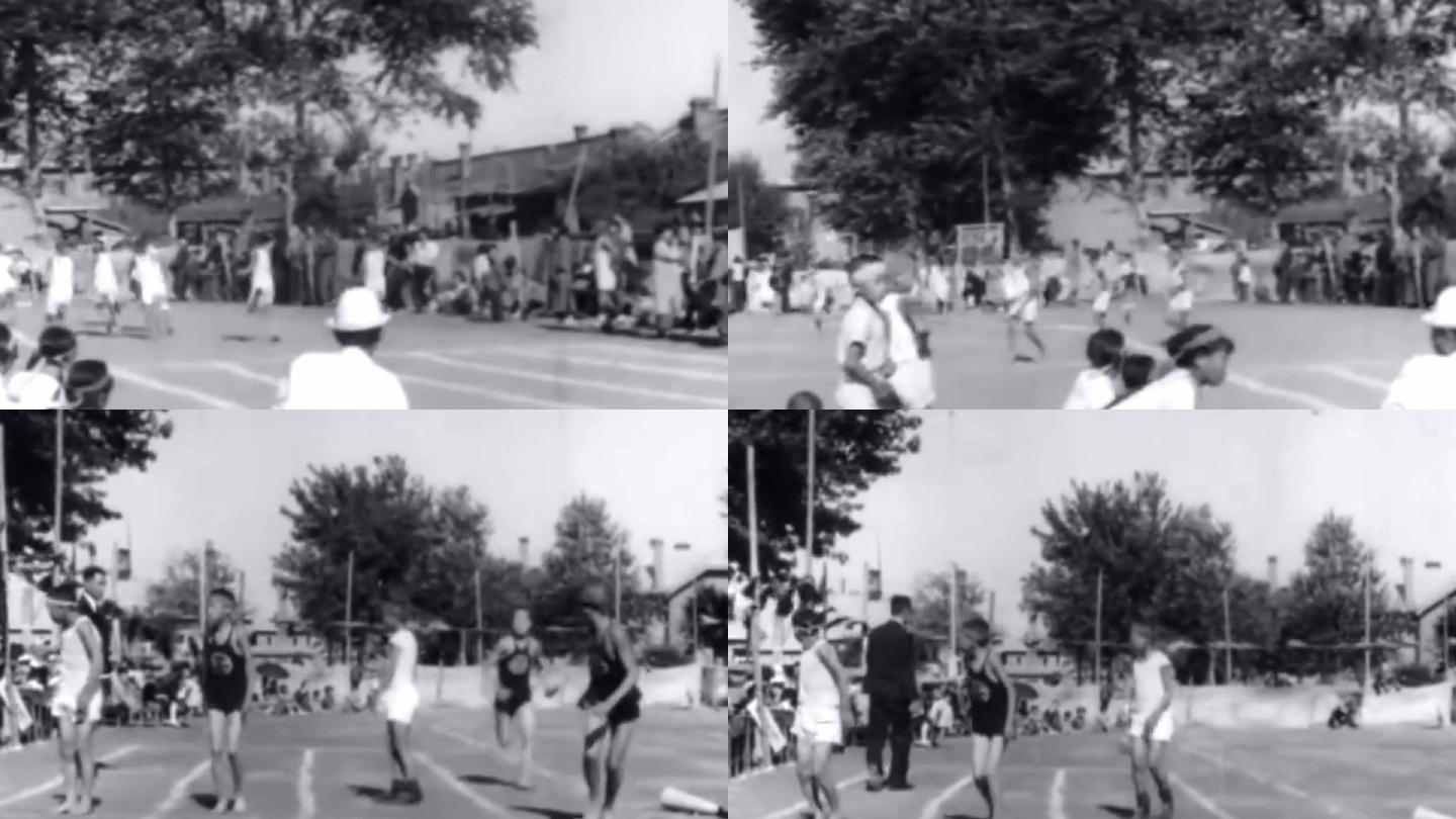 30年代小学生学校体育课短跑接力赛跑锻炼