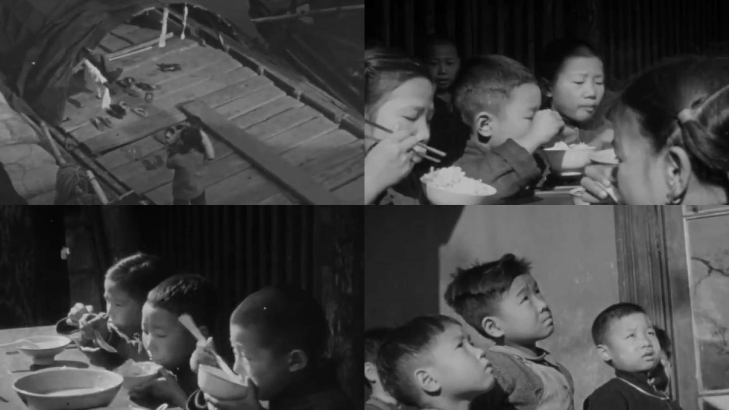 40年代红十字会孤儿院收容孤儿吃饭学习