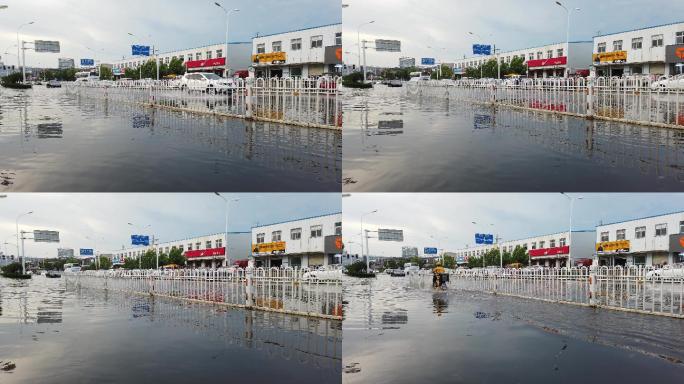 沱子雨袭击马路积水成河