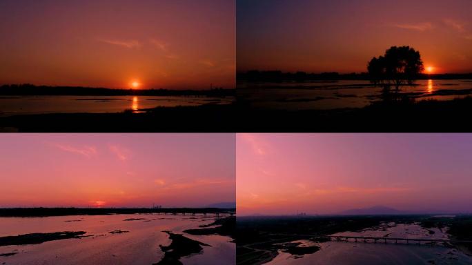 泰山汶河夕阳