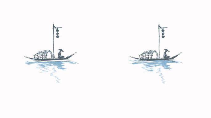水墨渔船