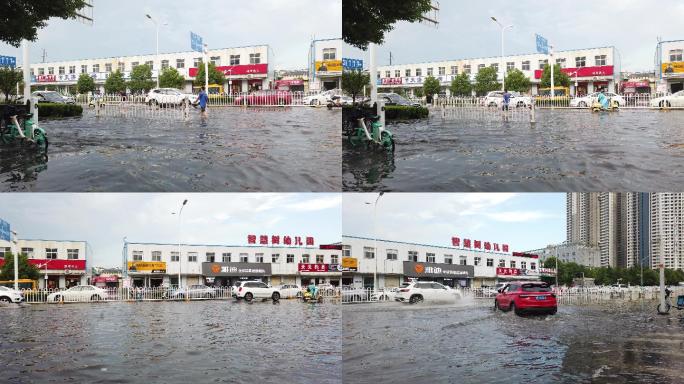 沱子雨袭击马路积水成河