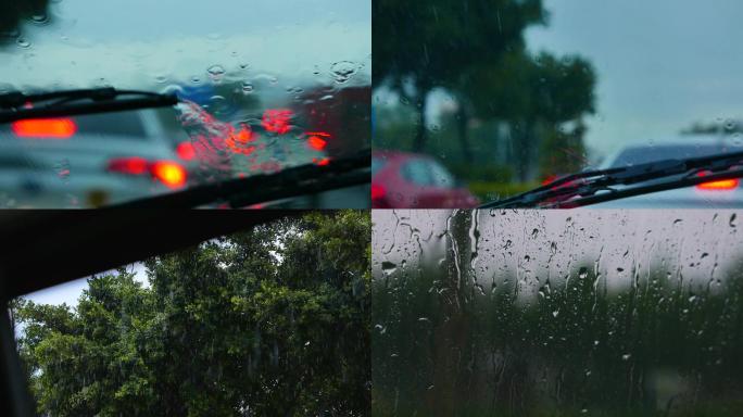 暴雨，下雨天台风天开车，雨刮器，4K视频