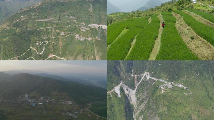 悬崖村凉山州大山峡谷农村山路航拍