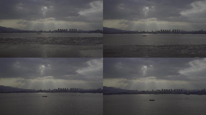 温州七都瓯江耶稣光丁达尔效应（灰片）航拍