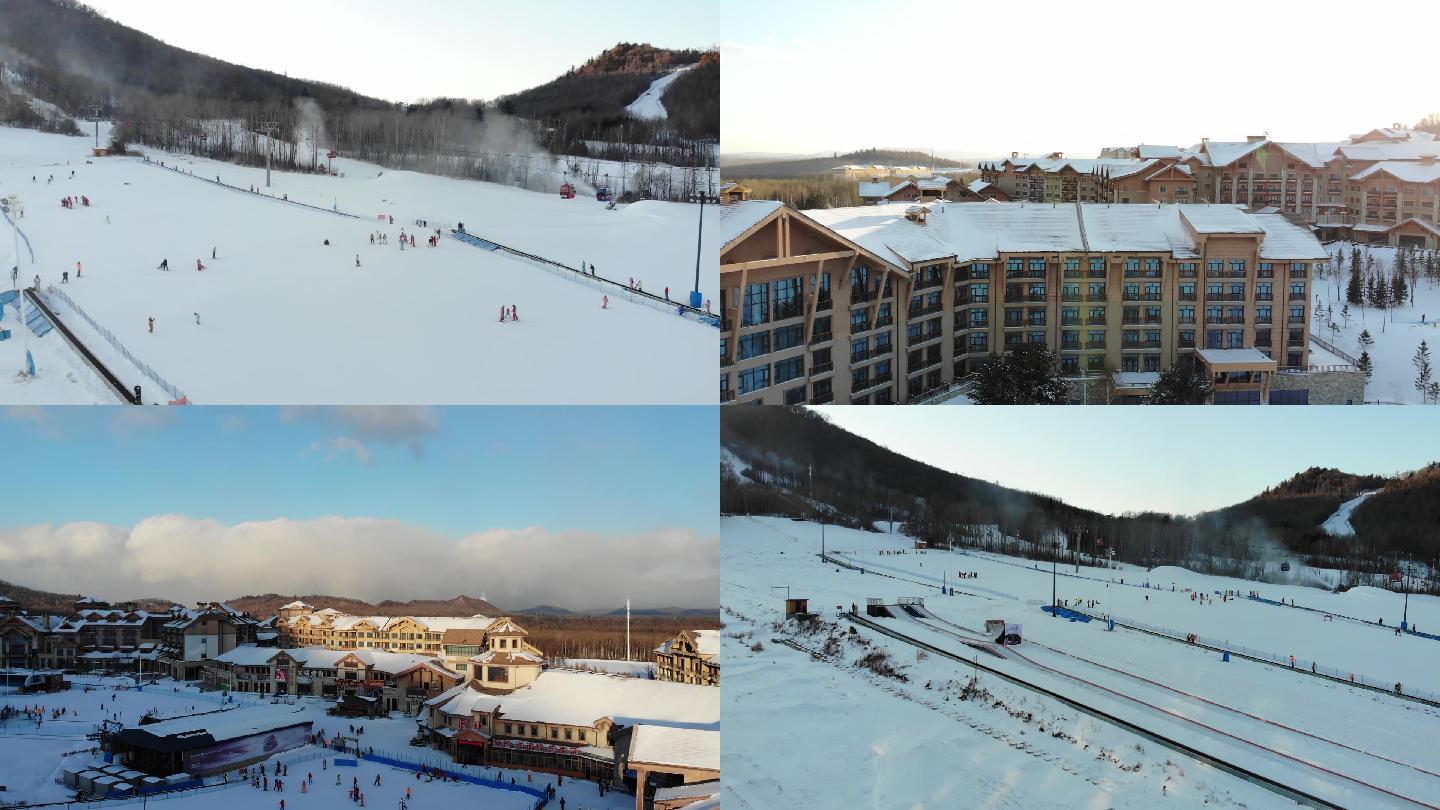 长白山雪景旅游风景度假村滑雪